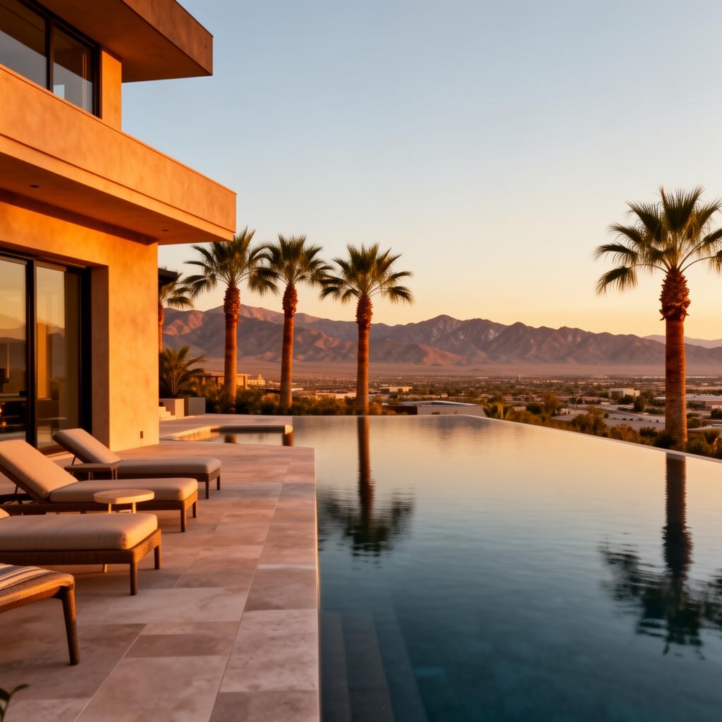 Infinity pool overlooking the Las Vegas valley at sunset